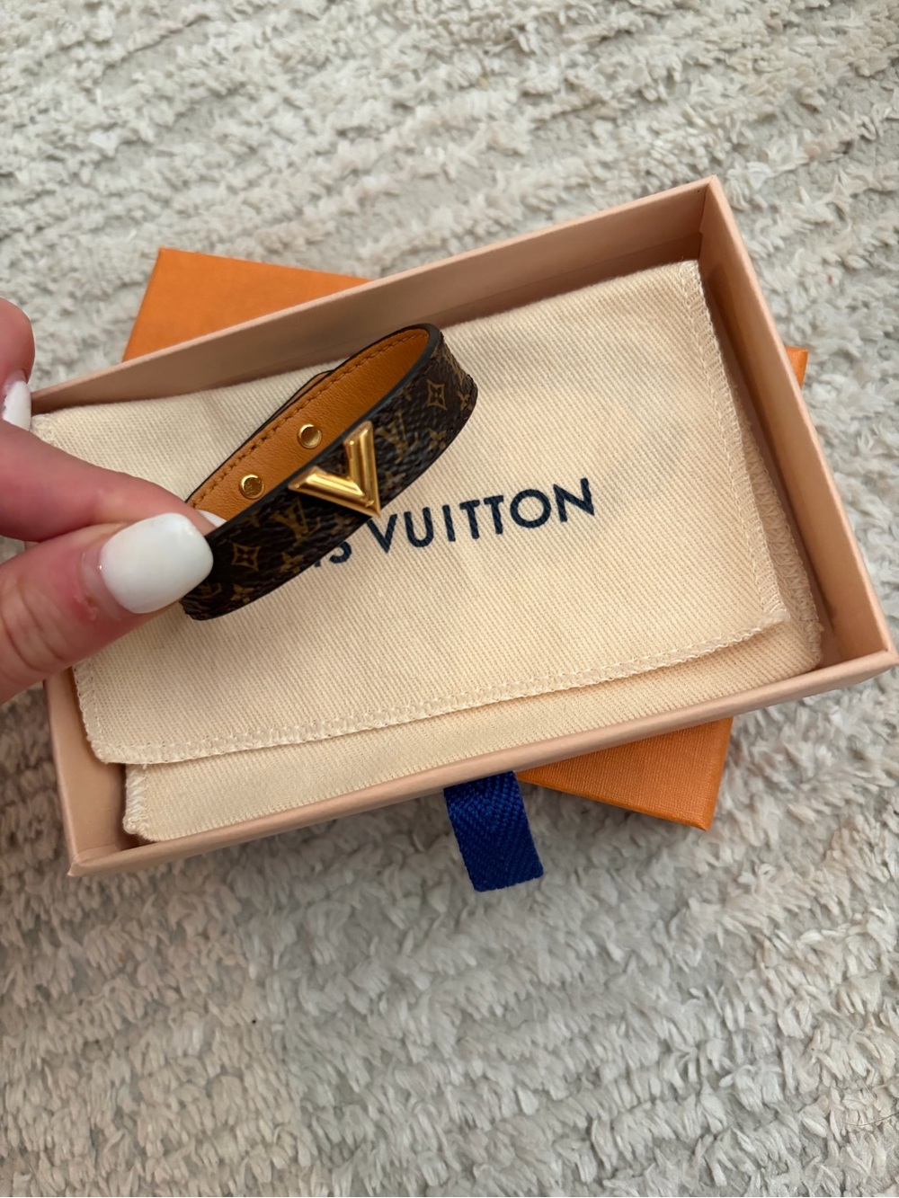 Louis Vuitton Monogram V-Accent Bracelet in Brown and Gold